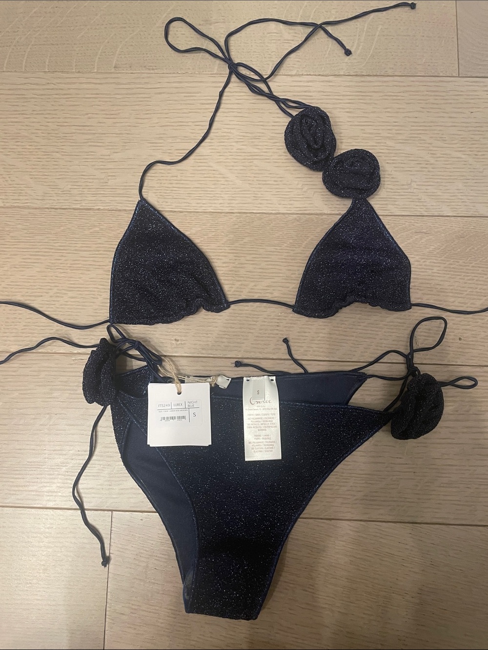 Oseree Sparkle String Bikini Swim Set - Navy nwt